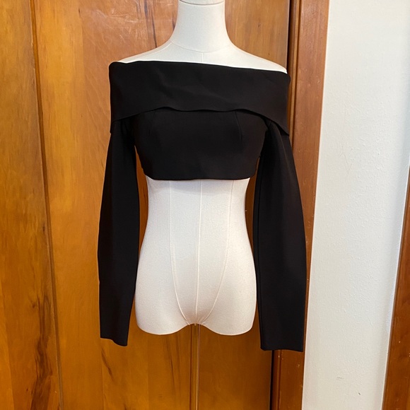 NWT House of CB Black Astrid Off-the-Shoulder Crop Top Bodycon Party Club Flirty - Picture 1 of 4